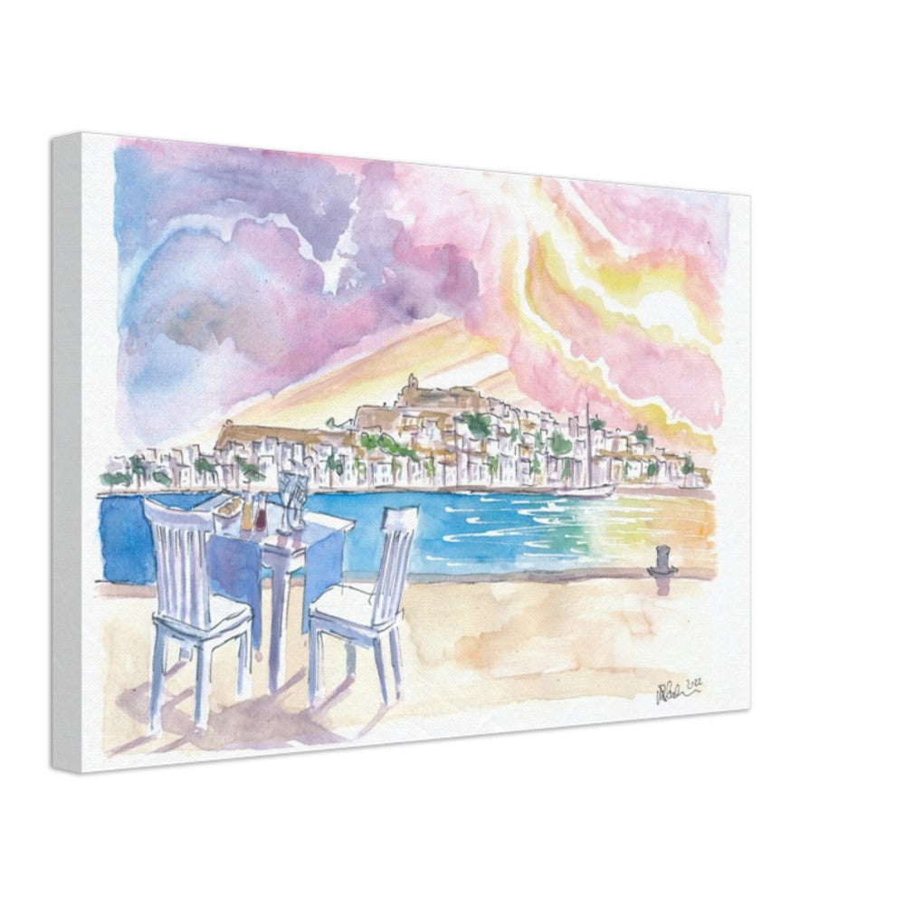Sundowner with Gorgeous View of Eivissa Ibiza Old Town and Castle - Limited Edition Fine Art Print - Original Painting available