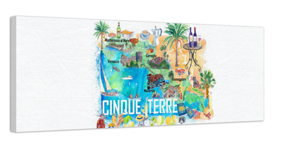Cinque Terre Italien Illustrierte Mittelmeer-Reisekarte Highlights Golfs