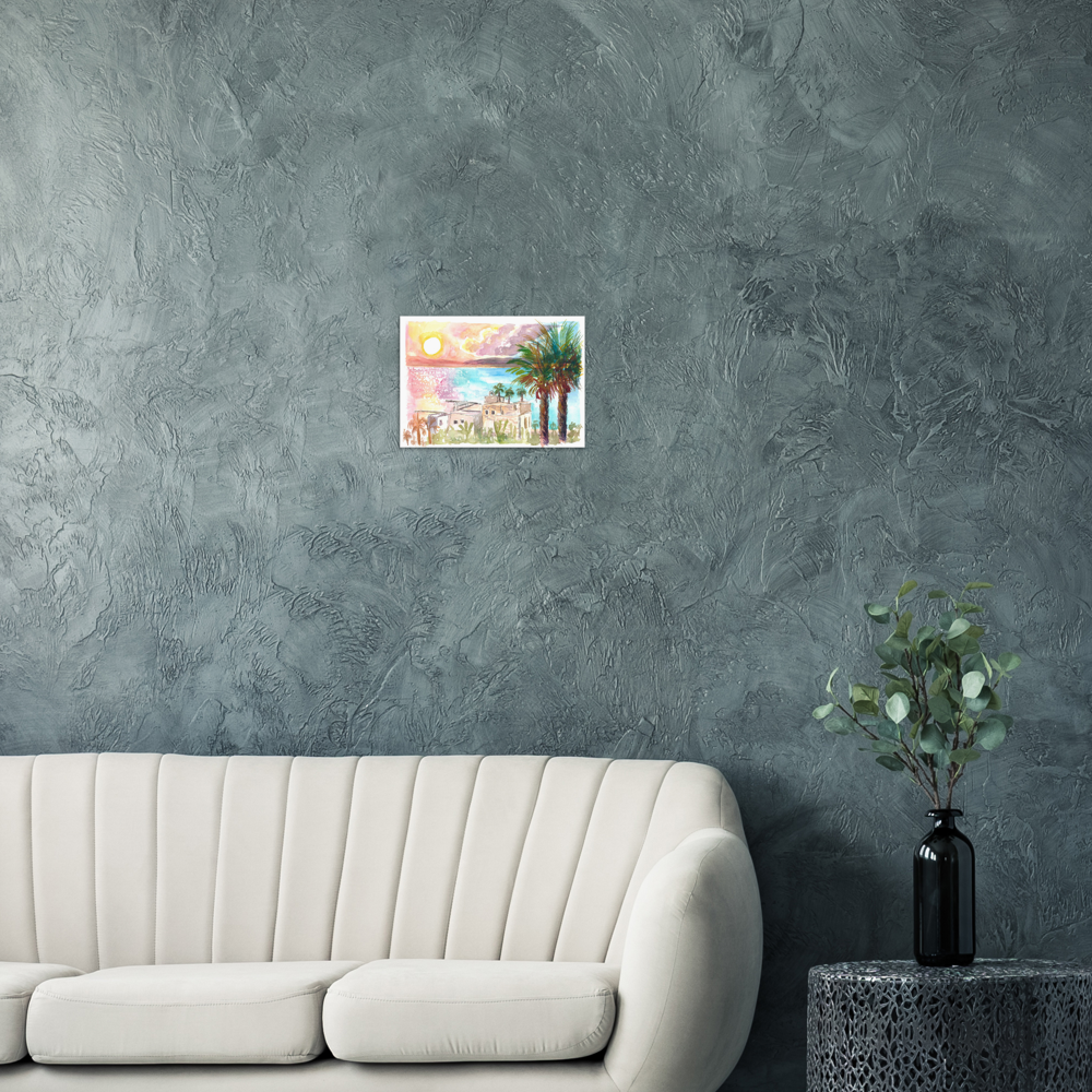 Sea of Galilee Sunset Dreams with Palms - Limited Edition Fine Art Print - Original Painting available