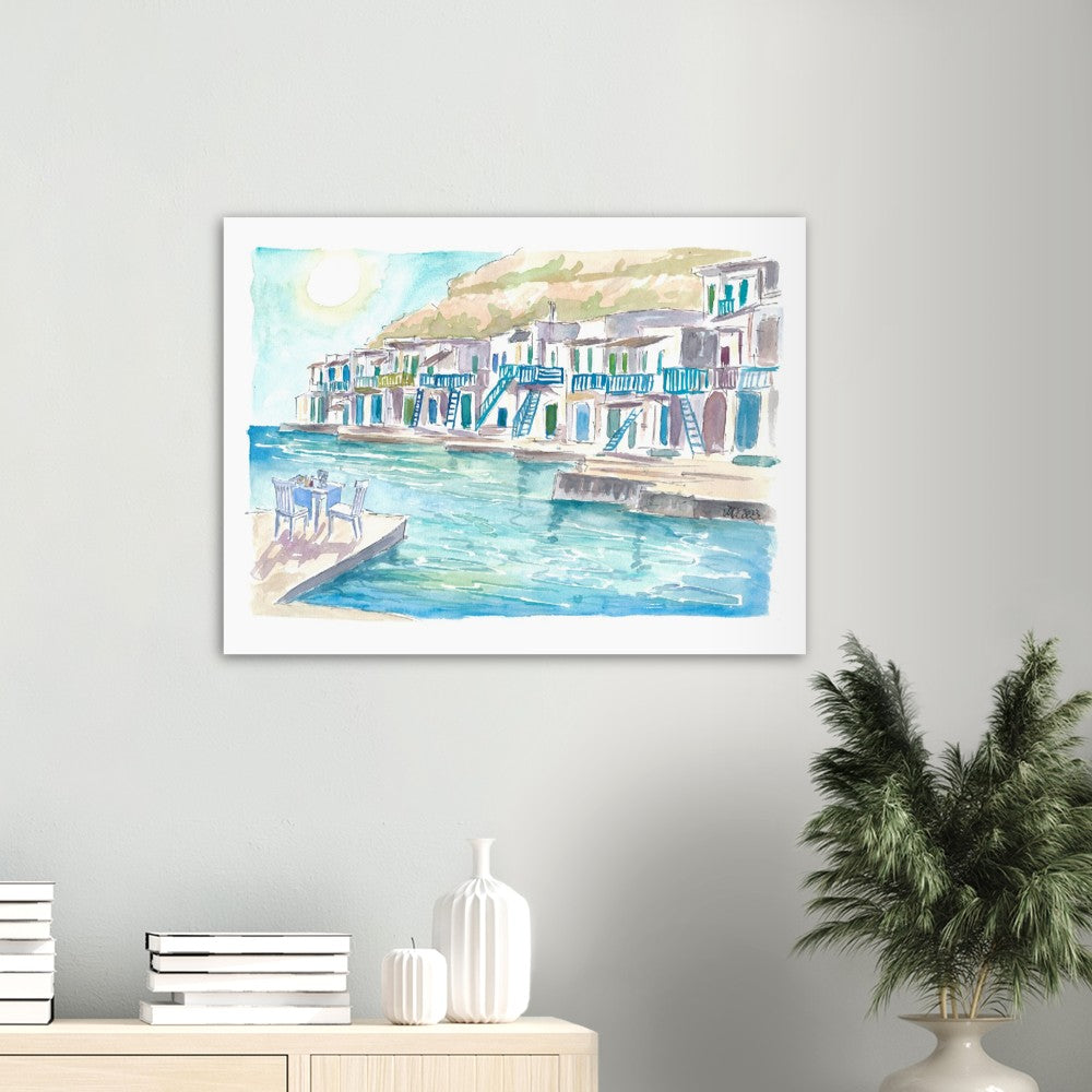 Milos Greece Aegean Island Dreams with Harbour Scene - Limited Edition Fine Art Print - Original Painting available