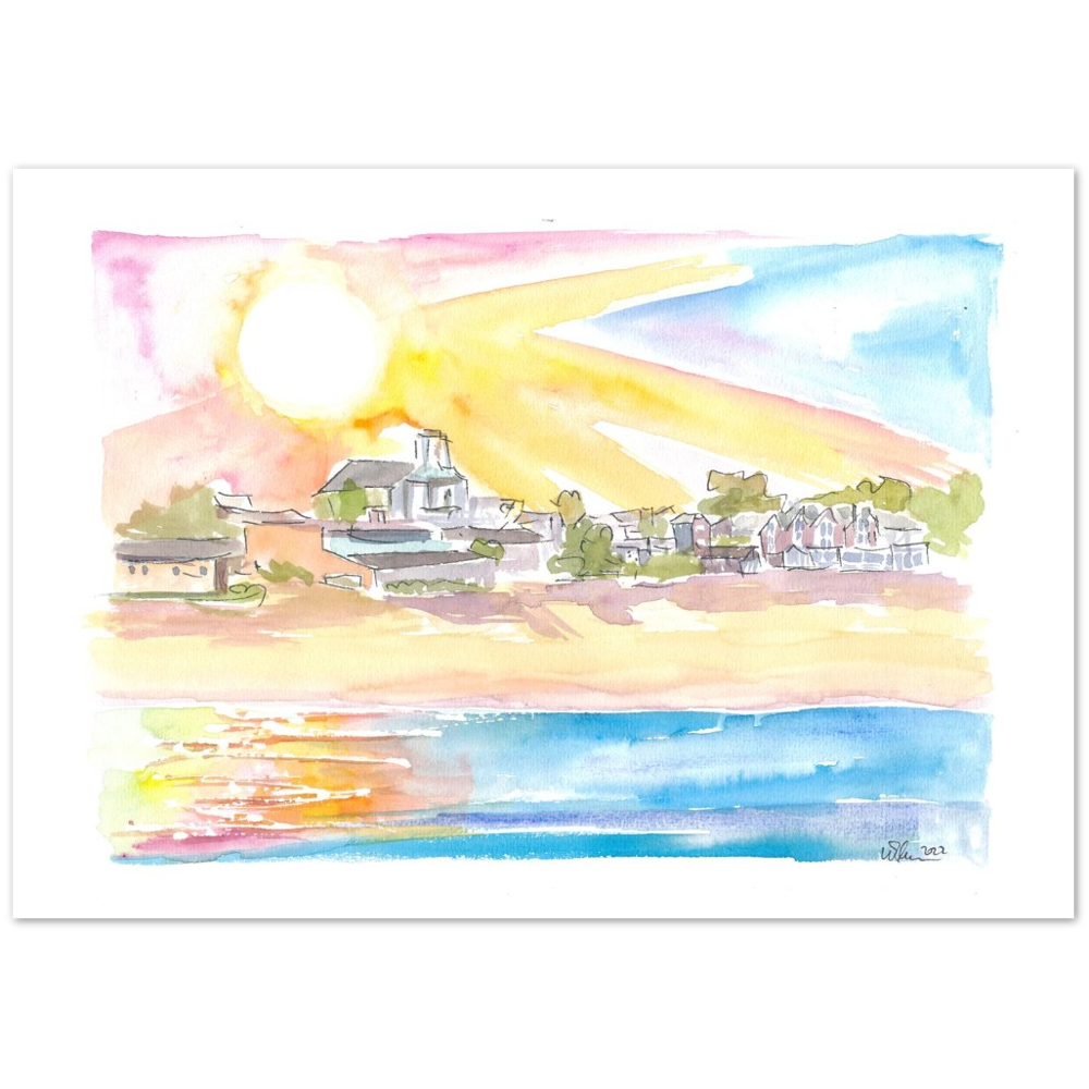Cape Cod Coastal Beach House Scene at Sunset