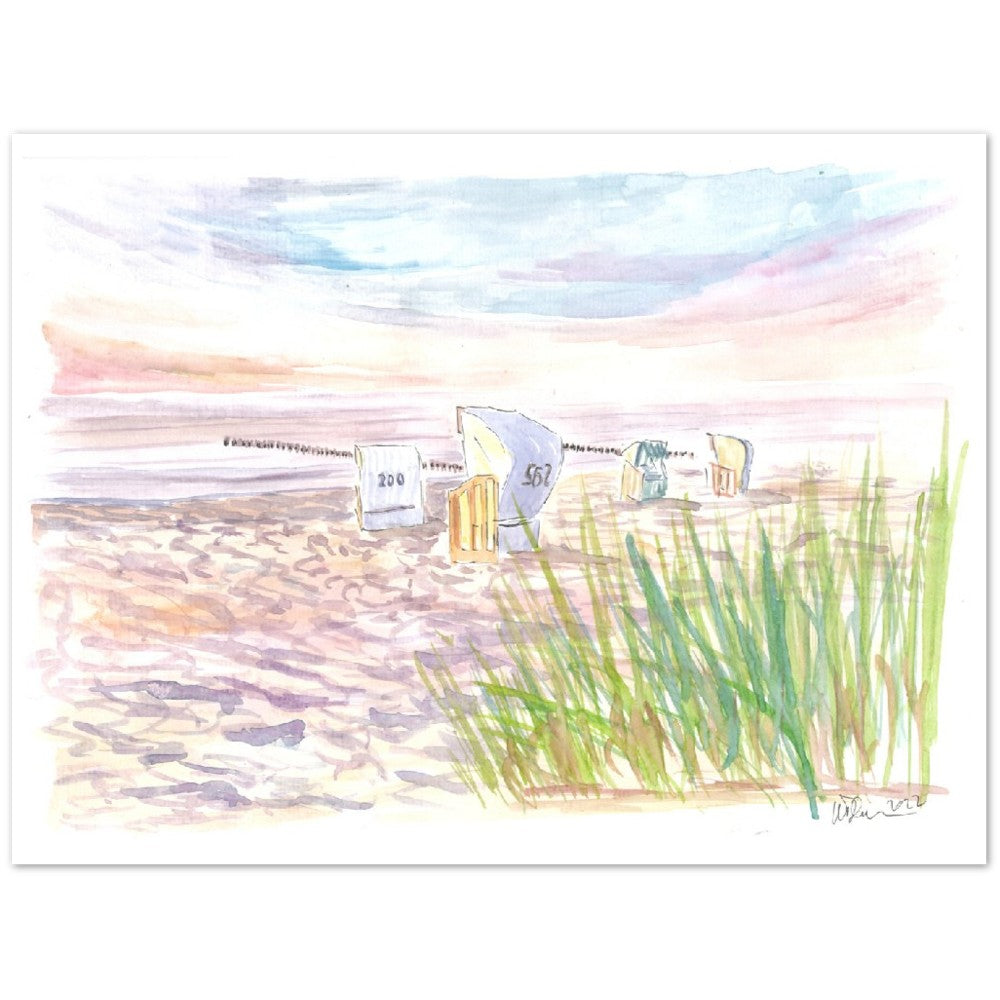 Baltic Sea Beach Chairs and Sunset Romance - Limited Edition Fine Art Print - Original Painting available
