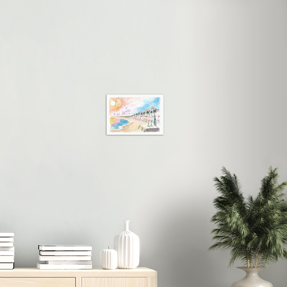 Sunset Dinner at Beach with Promenade Des Anglais Nice France - Limited Edition Fine Art Print - Original Painting available