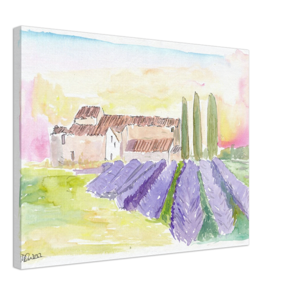 Provence Classical View of Lavender Fields and Abbey - Limited Edition Fine Art Print - Original Painting available