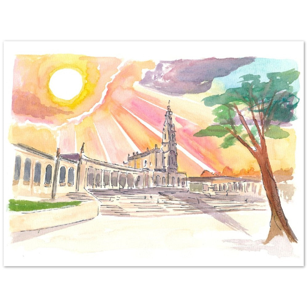 Sunset over Sanctuary of Our Lady of the Rosary of Fátima - Limited Edition Fine Art Print - Original Painting available