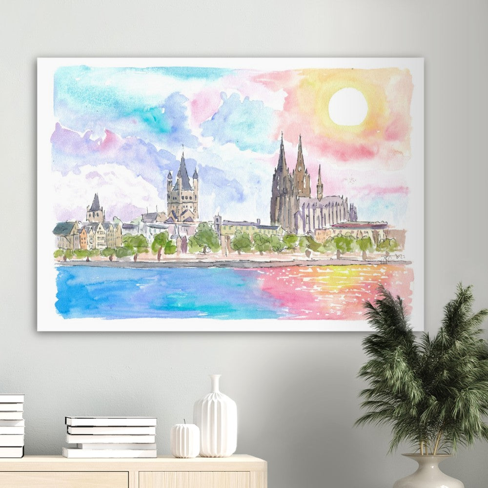 Cologne Germany Waterfront with Cathedral and Rhine - Limited Edition Fine Art Print - Original Painting available