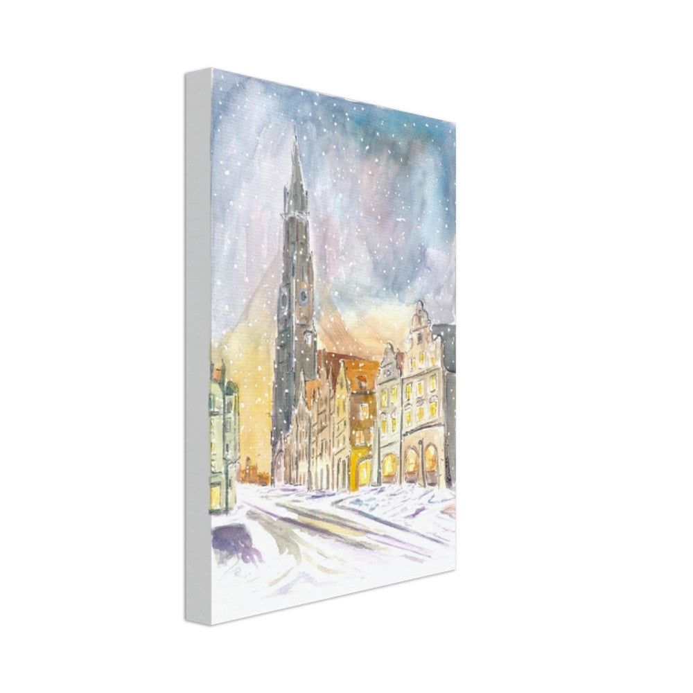 Landshut Altstadt Snowy Winter Scene with Saint Martin Basilica - Limited Edition Fine Art Print