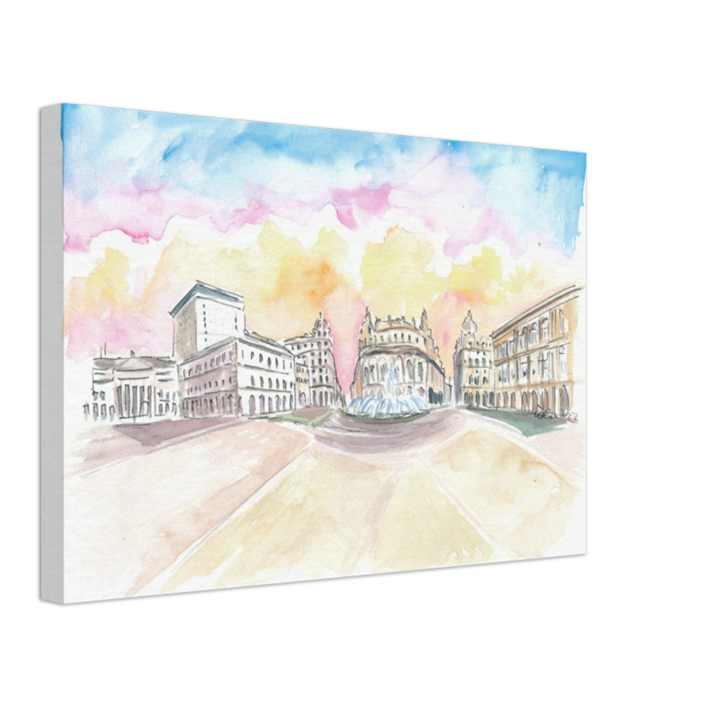 Genoa Italy Main Square Piazza at Sunrise - Limited Edition Fine Art Print - Original Painting available
