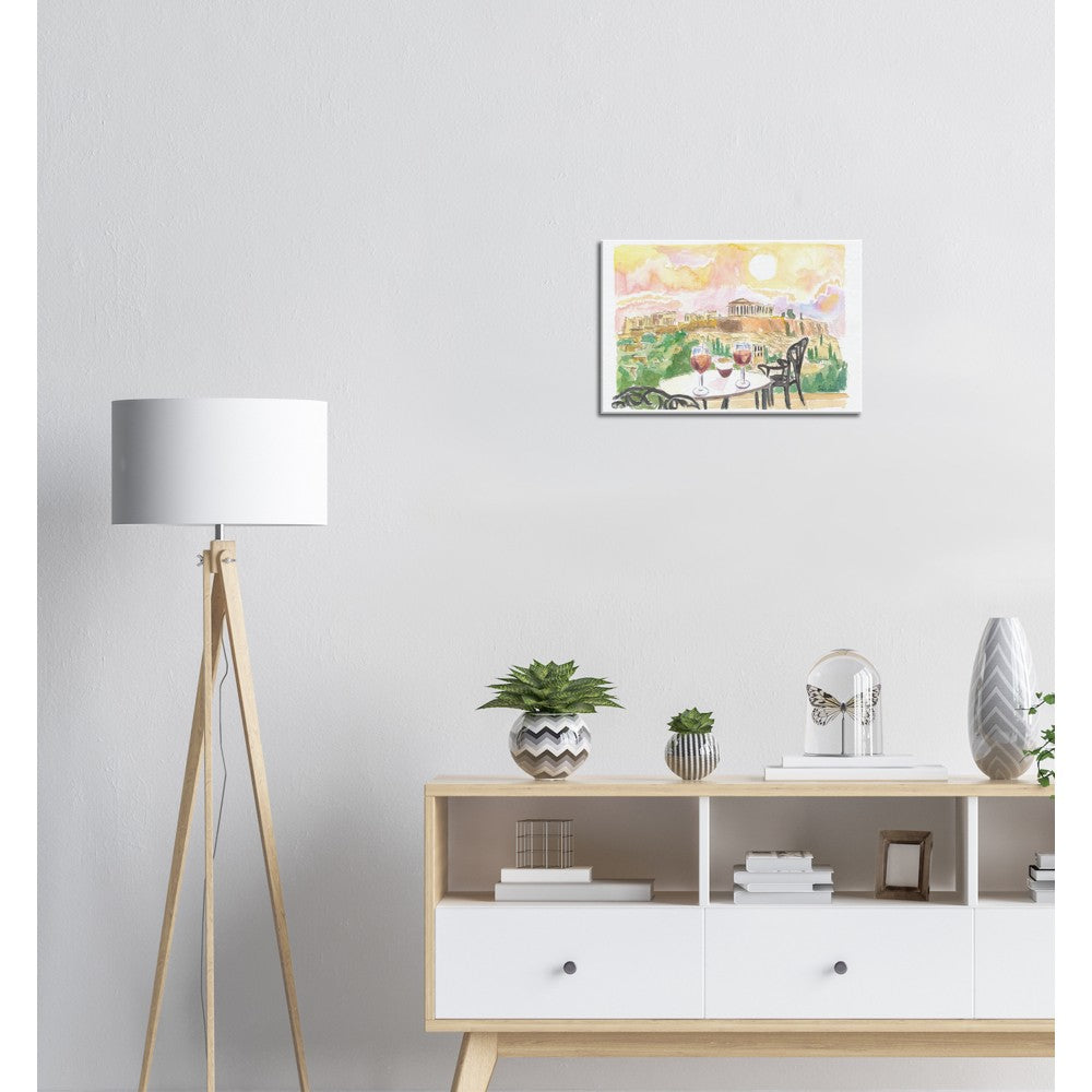 Sunset Romance in Athens Greece with Aperitif and Acropolis View - Limited Edition Fine Art Print - Original Painting available