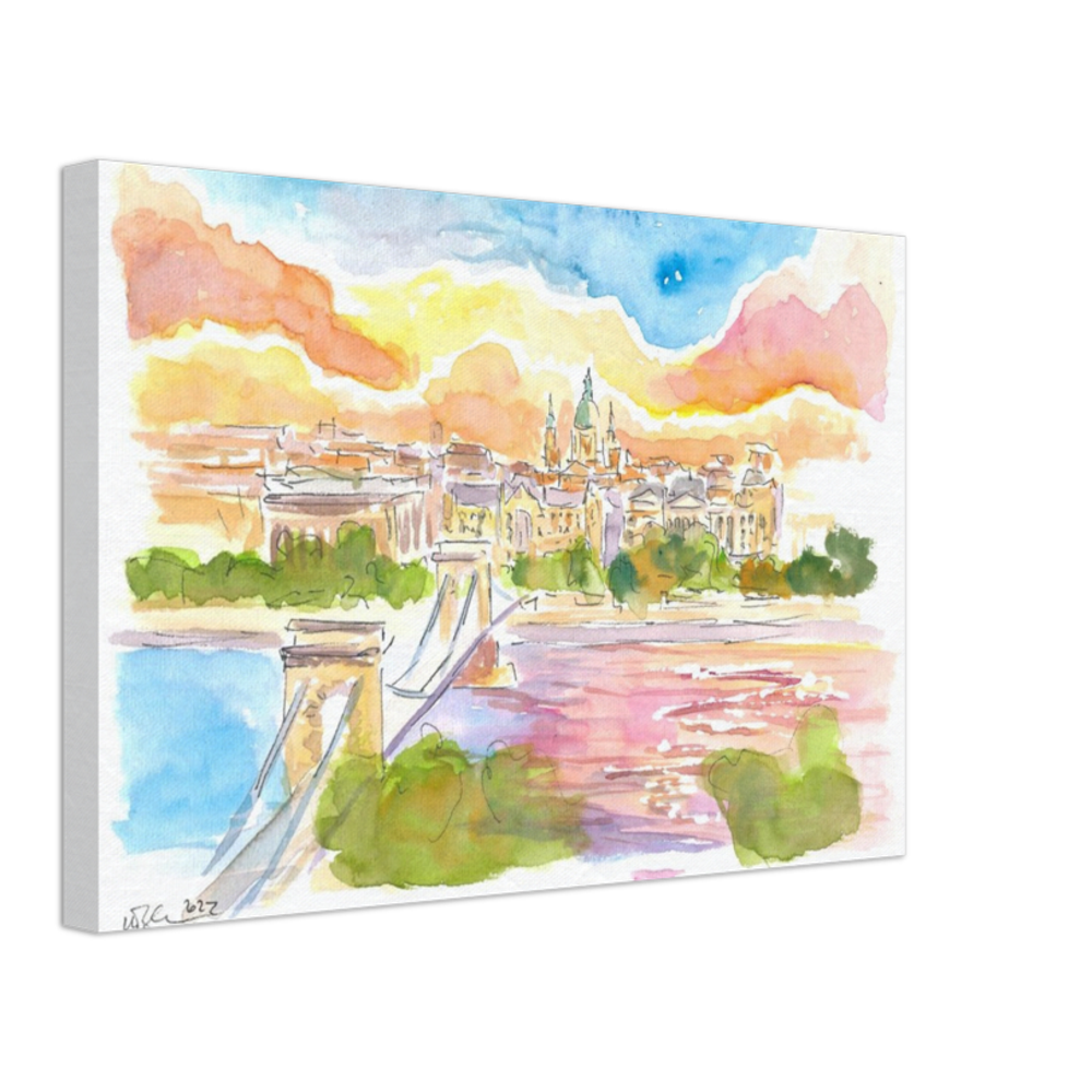 Budapest Hungary Elisabeth Bridge over River Danube at Sunset