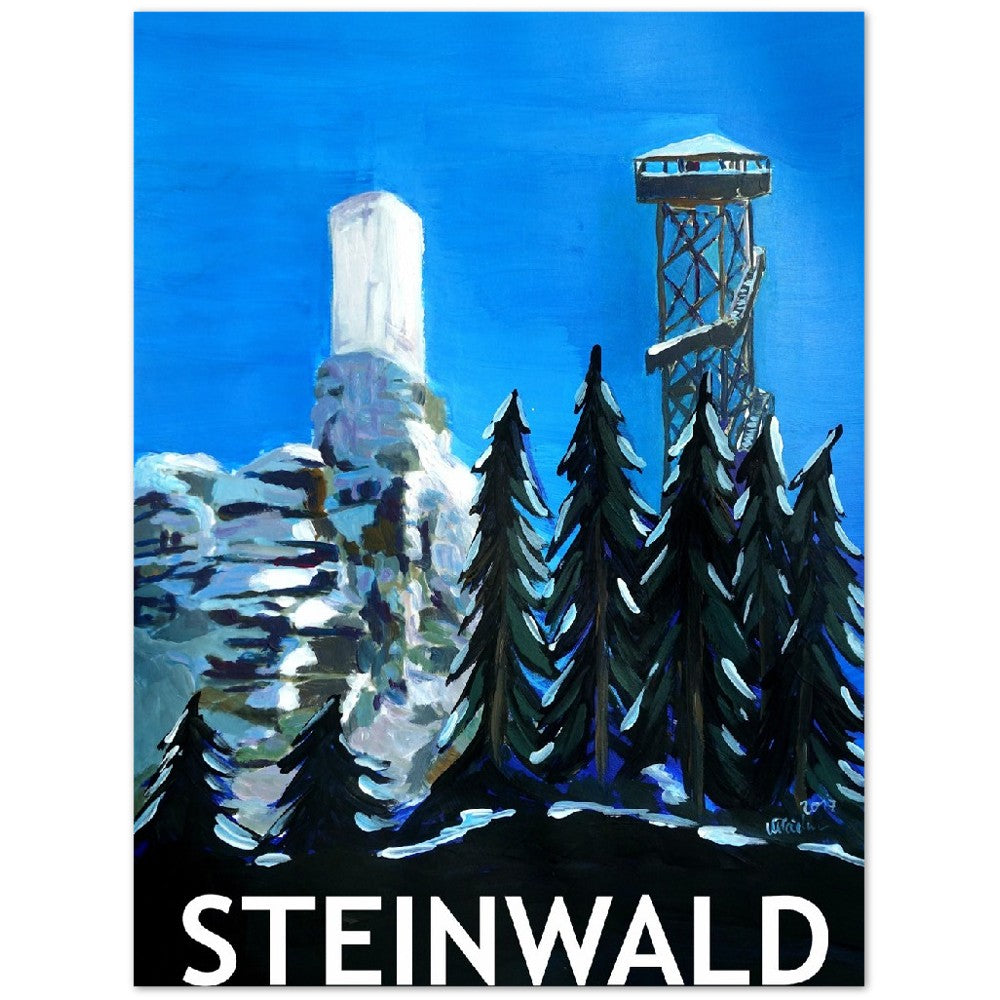 Steinwald Retro Poster - Stonewood Upper Palatinate Tower with Weissenstein Castle Ruins - Retro Poster Fine Art Print