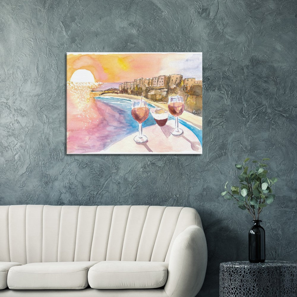 Spectacular Tropea Italy Beach Town with Sunset Refreshments - Limited Edition Fine Art Print - Original Painting available