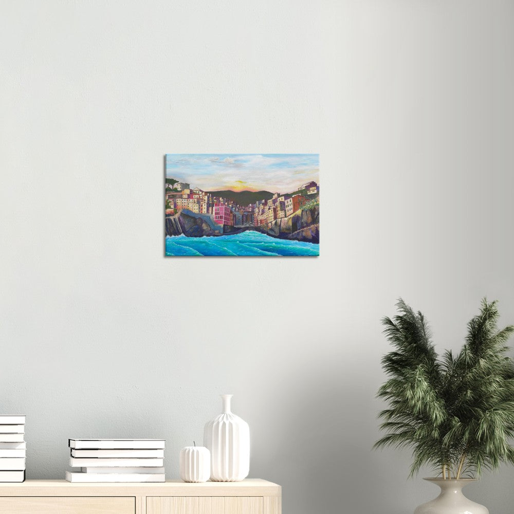 Waves and Surf Crashing on Shore in Riomaggiore Cinque Terre - Limited Edition Fine Art Print - Original Painting available