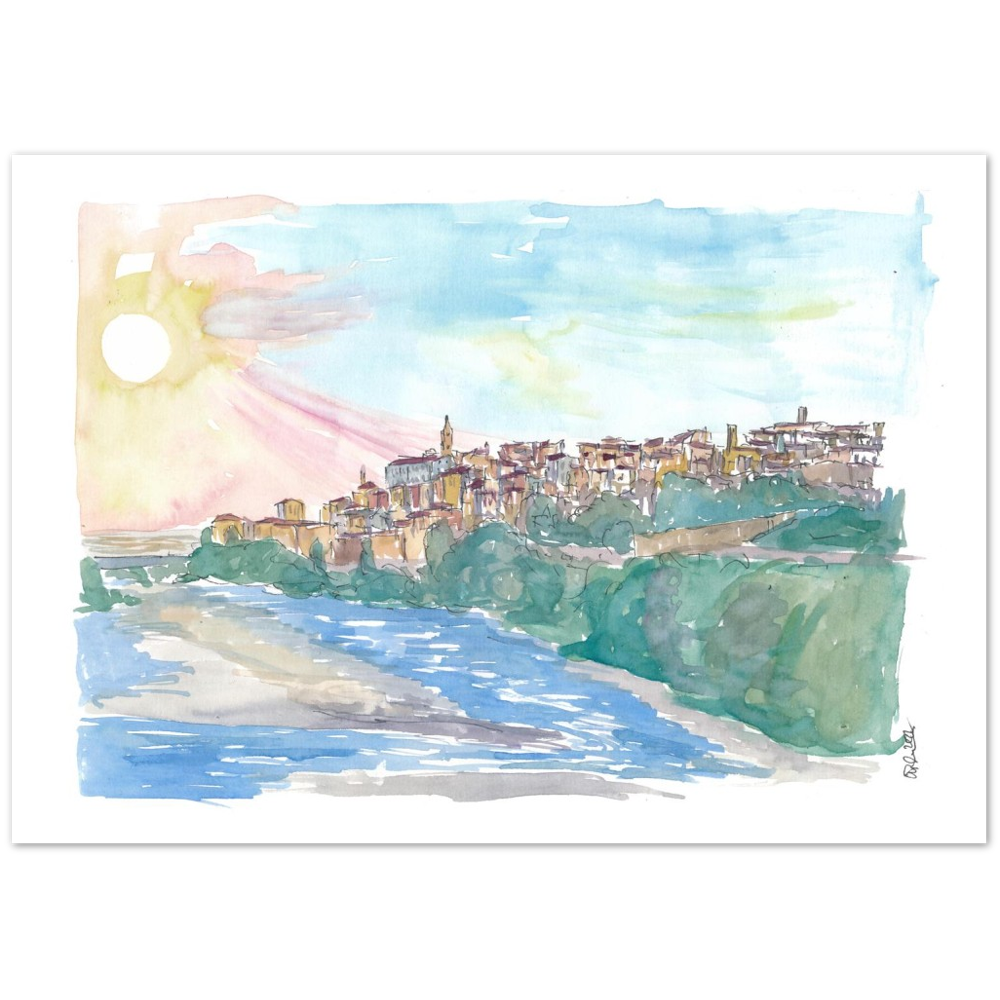 Ventimiglia Liguria Italy Panorama with Roia River