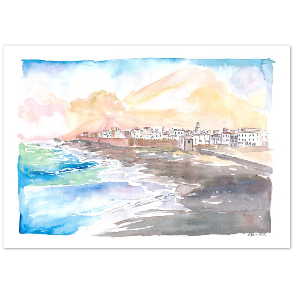 Essaouira Morocco view of Medina with Breaking Ocean Waves