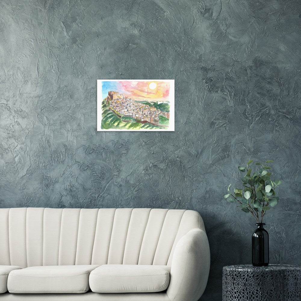 Rocca Imperiale City on Rocks with Hohenstaufen Castle - Limited Edition Fine Art Print - Original Painting available