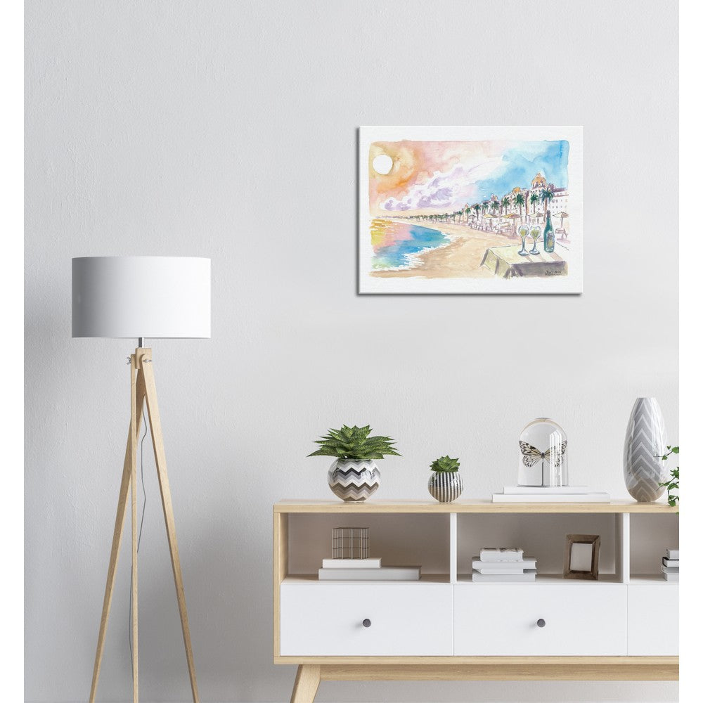 Sunset Dinner at Beach with Promenade Des Anglais Nice France - Limited Edition Fine Art Print - Original Painting available