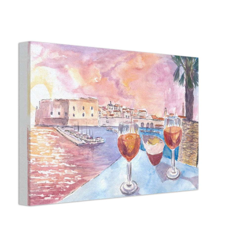 Dubrovnik Romantic Old Port View with Rectors Palace and Adriatic Drinks - Limited Edition Fine Art Print - Original Painting available