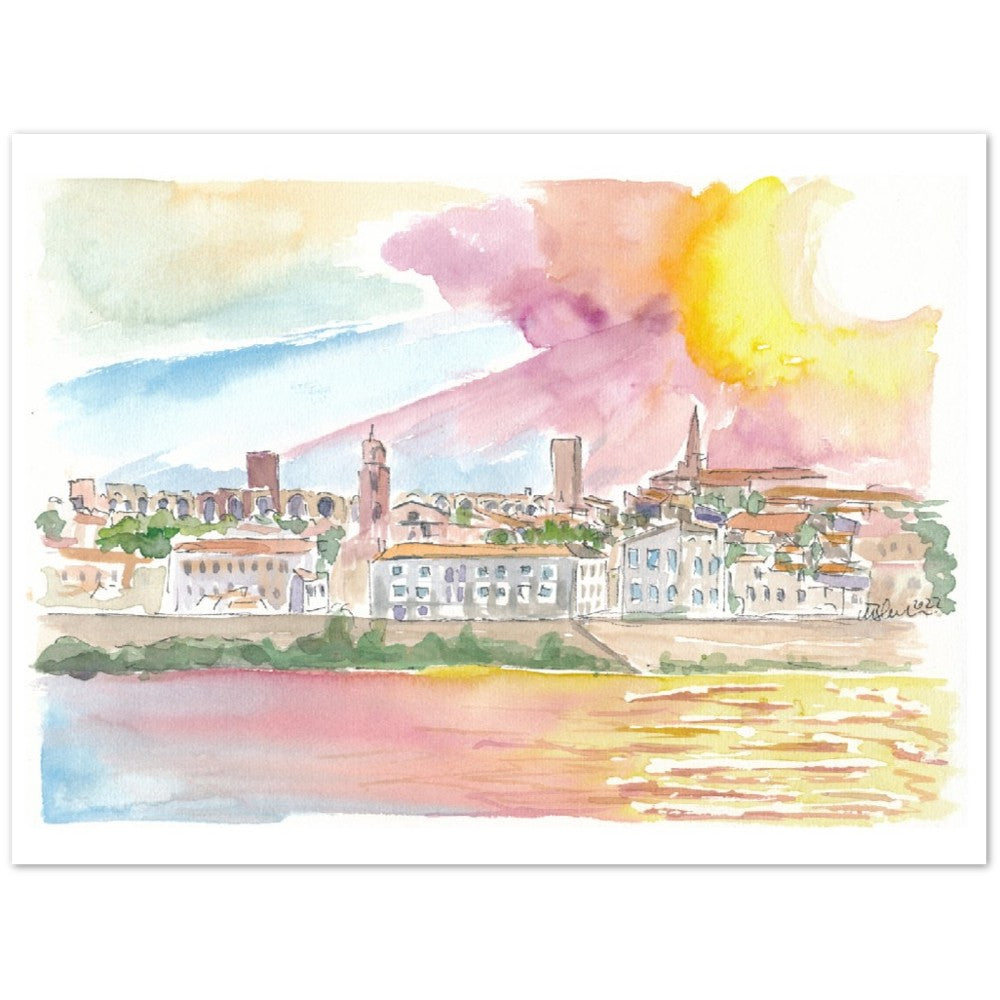 Historic Arles with view of Old Town - Limited Edition Fine Art Print - Original Painting available