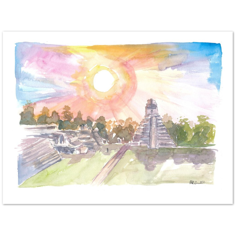 Tikal Guatemala Mayan Ruins with Sunset