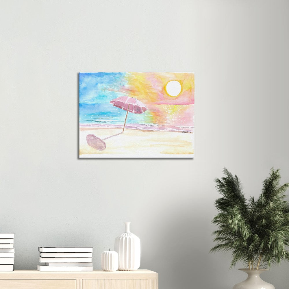 Umbrella in the Sun with Seaview Waves and Shade - Limited Edition Fine Art Print - Original Painting available