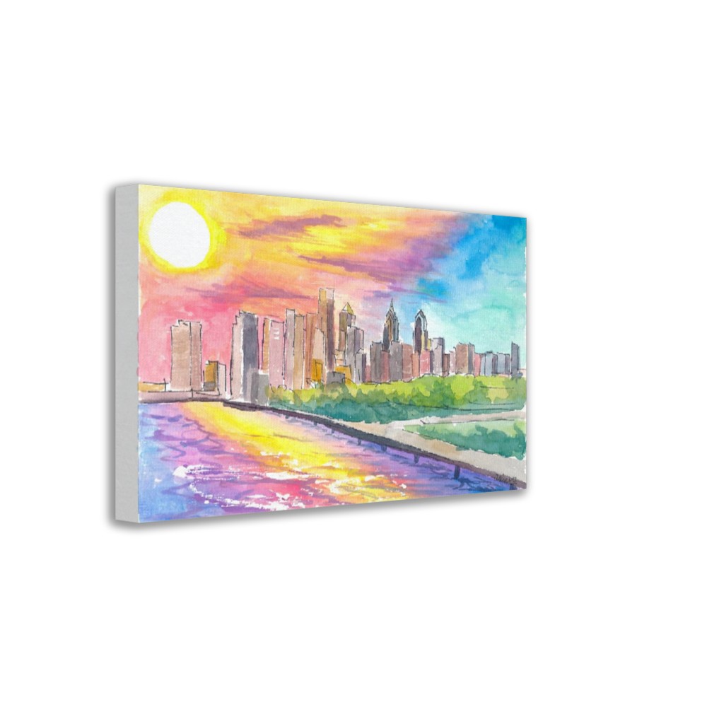 Philadelphia PA Impressive Skyline Colorful Sunset Mood - Limited Edition Fine Art Print - Original Painting available