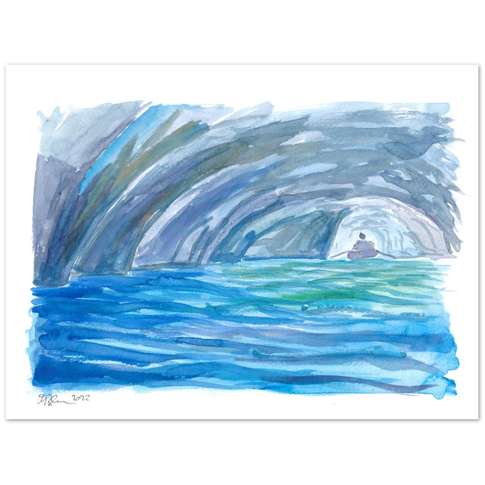 Grotta Azzurra - A Blue Grotto Capri Boat Excursion - Limited Edition Fine Art Print - Original Painting available
