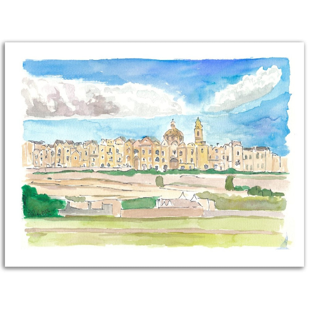 Locorotondo View of Hilltop Town in Puglia Italy - Limited Edition Fine Art Print - Original Painting available