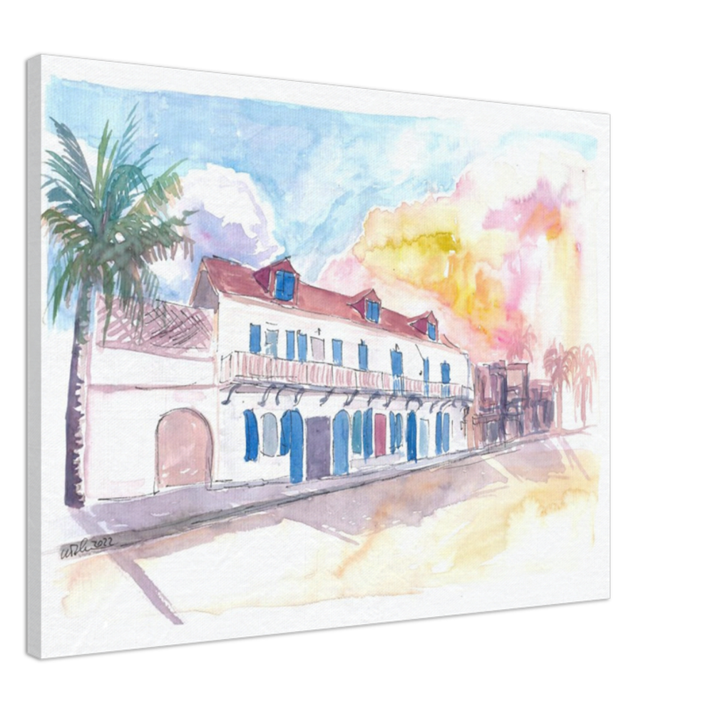 Colonial Street Scene in Marigot Saint Martin in French Caribbean - Limited Edition Fine Art Print -