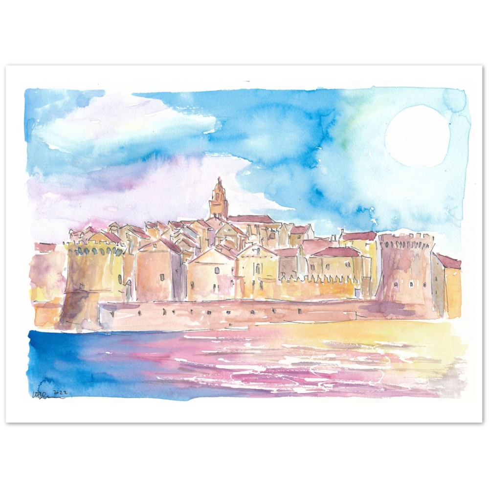 Korcula View Croatian Island in the Adriatic Sea - Limited Edition Fine Art Print - Original Painting available