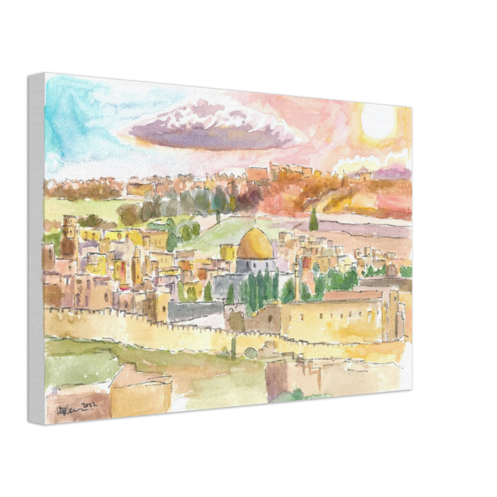 Holy City Jerusalem Cityview with Dome of Rock and Sunset - Limited Edition Fine Art Print - Original Painting available