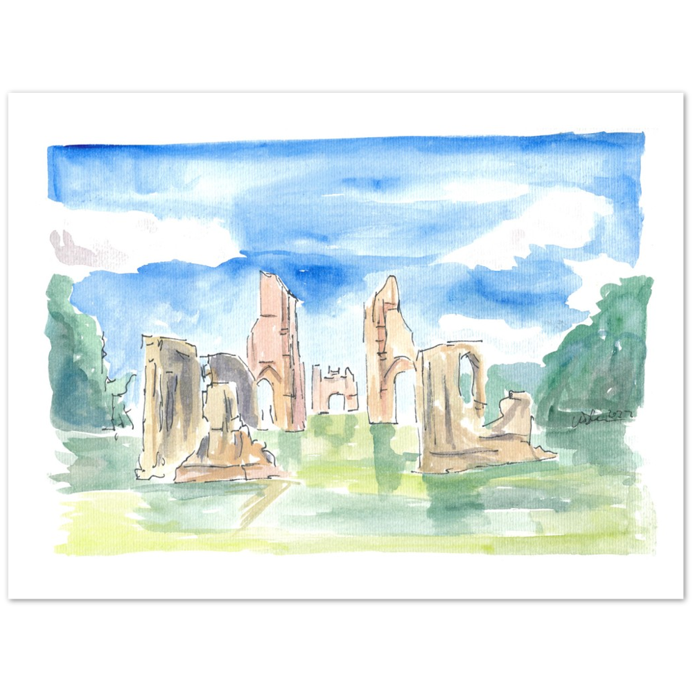 Glastonbury Abbey Ruins Watercolor Impressions - Limited Edition Fine Art Print - Original Painting available