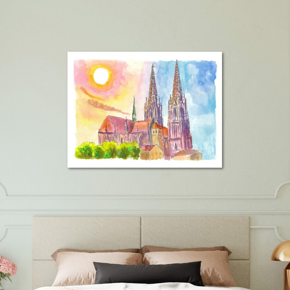 Gothic Cathedral of Regensburg Bavaria in Warm Spring Light - Limited Edition Fine Art Print - Original Painting available