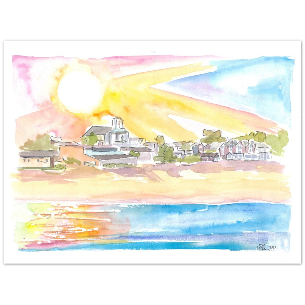 Cape Cod Coastal Beach House Scene at Sunset