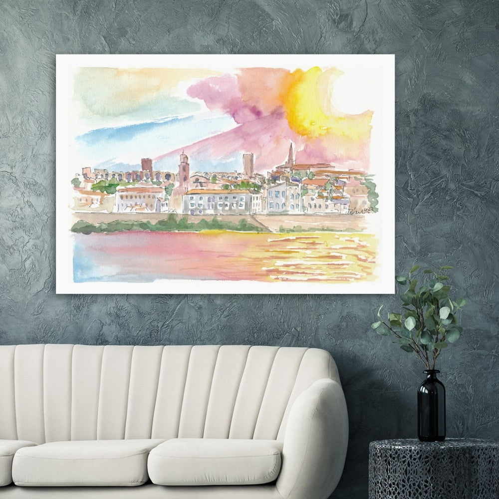Historic Arles with view of Old Town - Limited Edition Fine Art Print - Original Painting available