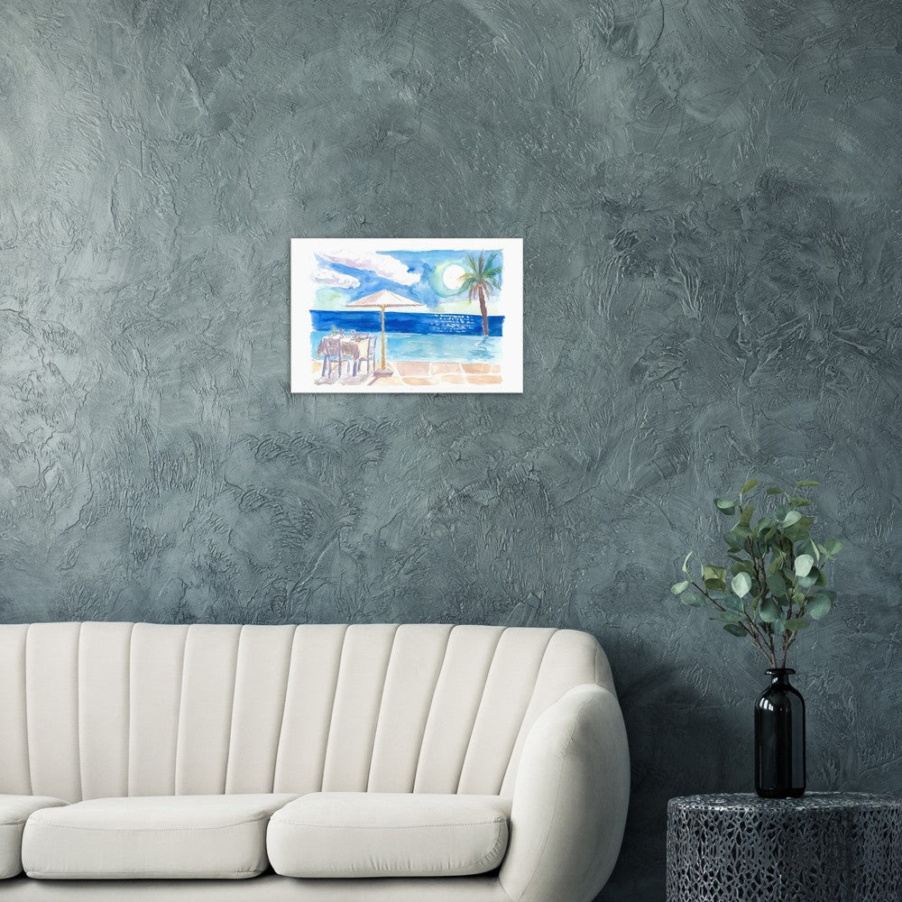 Dinner Table at the Infinity Pool with Endless Sea View - Limited Edition Fine Art Print - Original Painting available