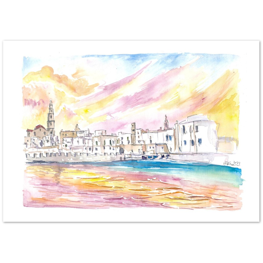 View of Monopoli Italy with Old Port in Spectacular Sunlight - Limited Edition Fine Art Print -