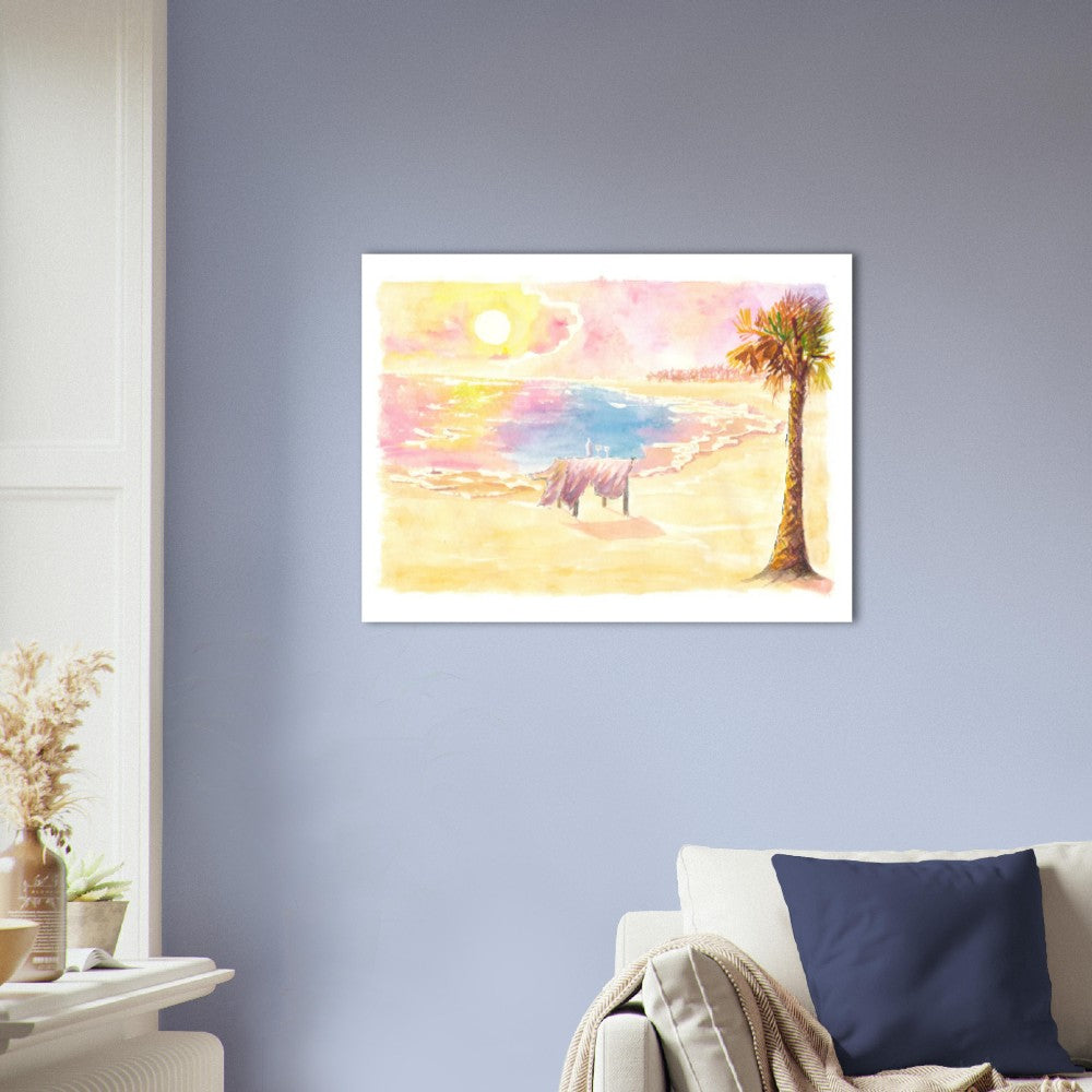 Romantic table for two lovers on the beach at sunset - Fine Art Print on Giclee, Canvas & Original Art
