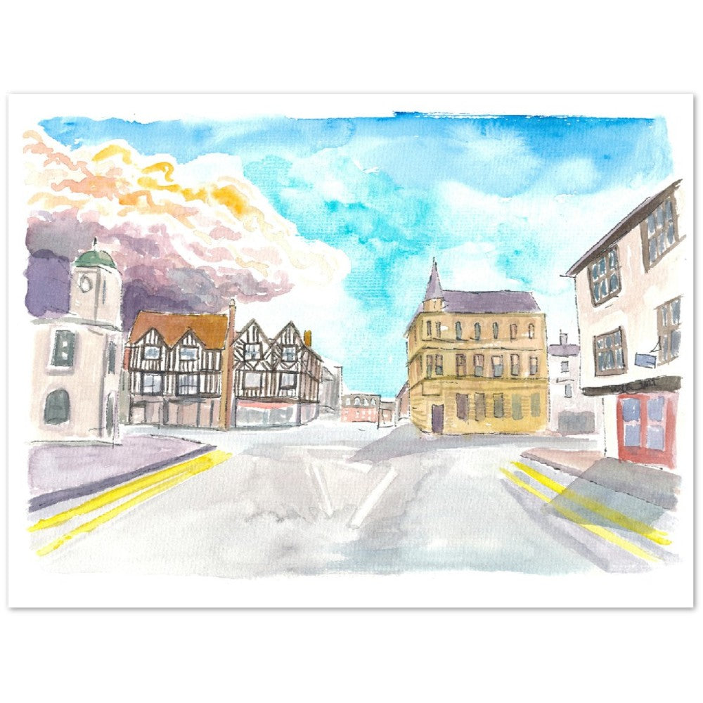 Historic Stratford-upon-Avon Street Scene in England Warwickshire - Limited Edition Fine Art Print - Original Painting available
