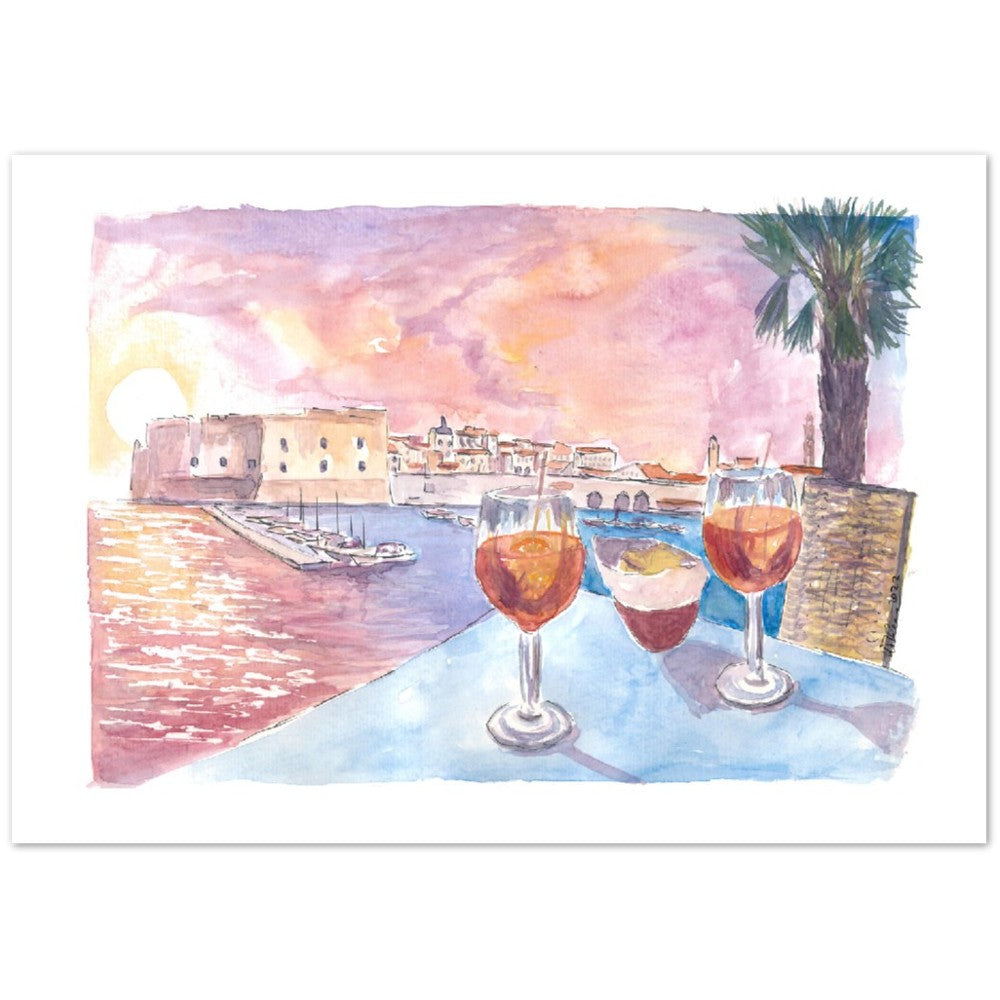 Dubrovnik Romantic Old Port View with Rectors Palace and Adriatic Drinks - Limited Edition Fine Art Print - Original Painting available