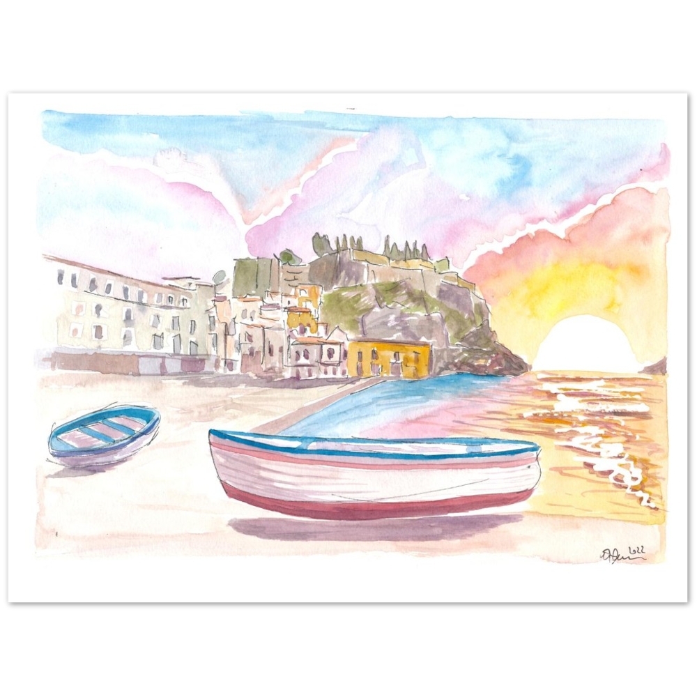 Lipari Aeolian Islands quiet Port Scene with Boats in Italy