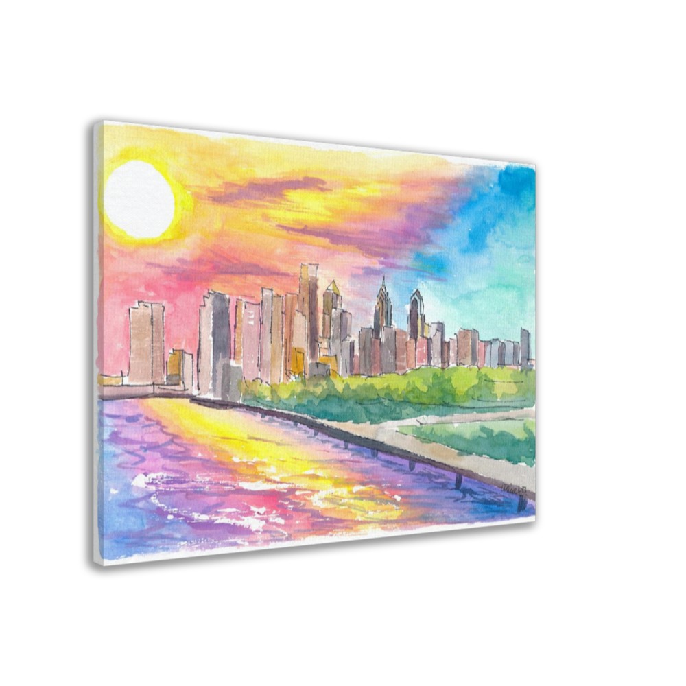 Philadelphia PA Impressive Skyline Colorful Sunset Mood - Limited Edition Fine Art Print - Original Painting available