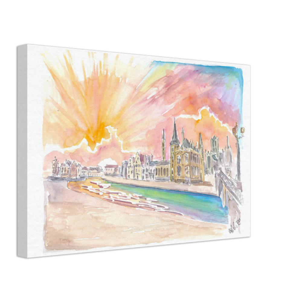 Ghent Belgium Historic City Center with Sunset - Limited Edition Fine Art Print