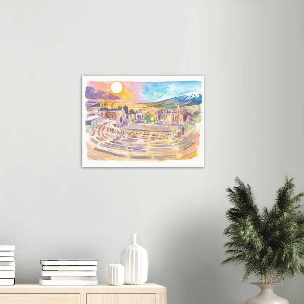 Ancient Theatre of Taormina with View of Mount Etna in Sicily - Limited Edition Fine Art Print - Original Painting available