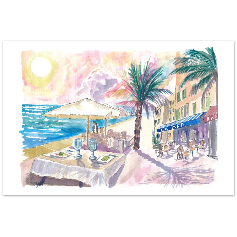 Mediterranean Seaview during Romantic Afternoon at Bar La Mer - Limited Edition Fine Art Print - Original Painting available