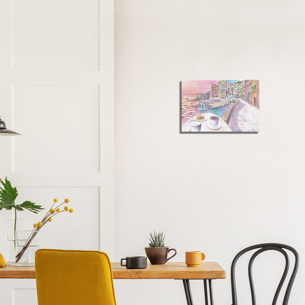 Riomaggiore Cinque Terre Relaxed Morning with Brioche and Coffee - Limited Edition Fine Art Print - Original Painting available