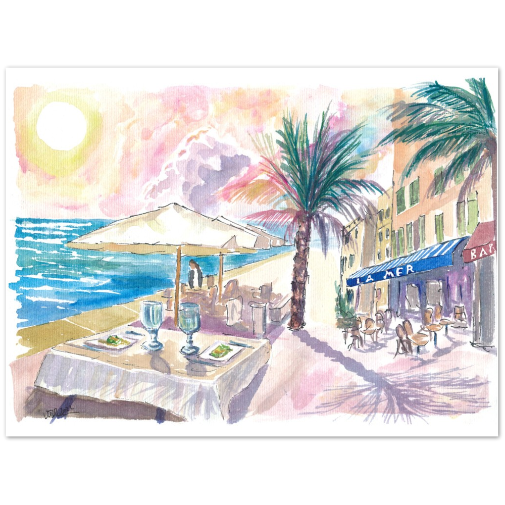 Mediterranean Seaview during Romantic Afternoon at Bar La Mer - Limited Edition Fine Art Print - Original Painting available