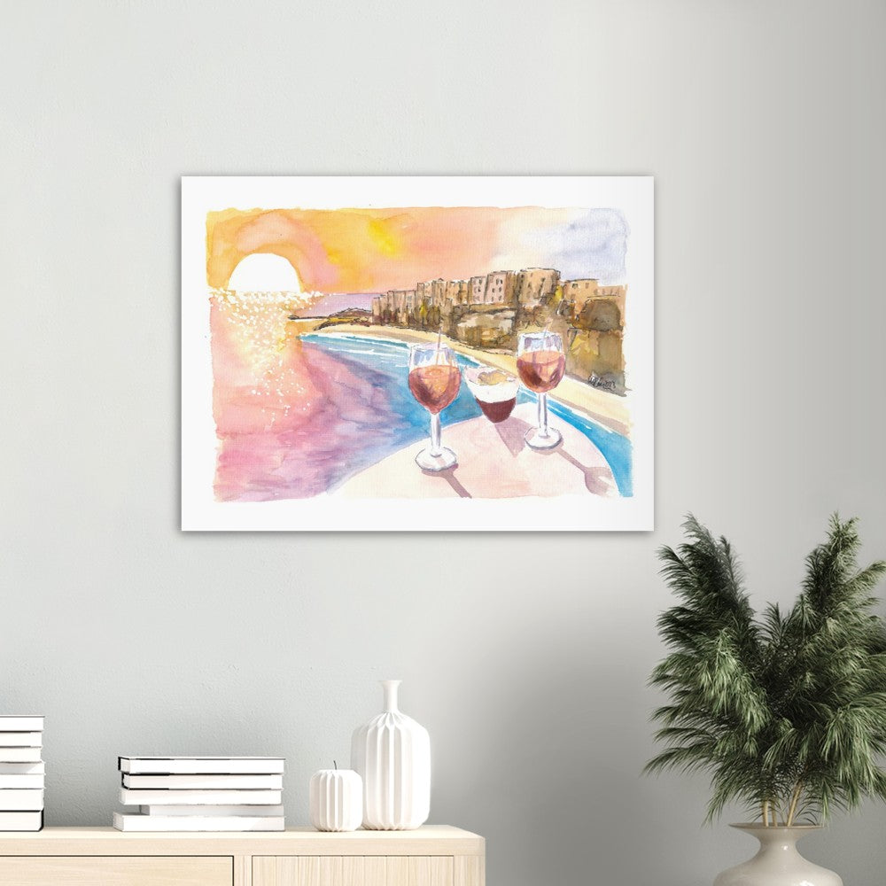 Spectacular Tropea Italy Beach Town with Sunset Refreshments - Limited Edition Fine Art Print - Original Painting available