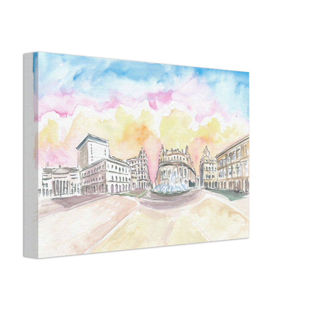 Genoa Italy Main Square Piazza at Sunrise - Limited Edition Fine Art Print - Original Painting available