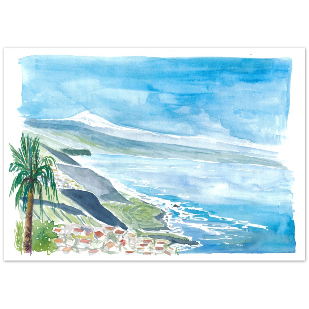 View of Snow Covered Teide in Tenerife Canary Islands - Limited Edition Fine Art Print - Original Painting available